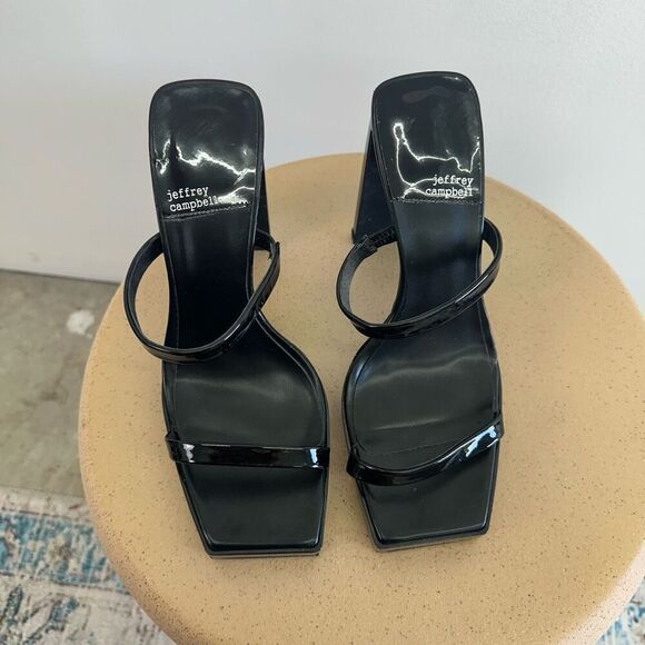 Jeffery Campbell Women’s Hustler Black Patent Leather Slip On Square Toe Sandal - Picture 10 of 11